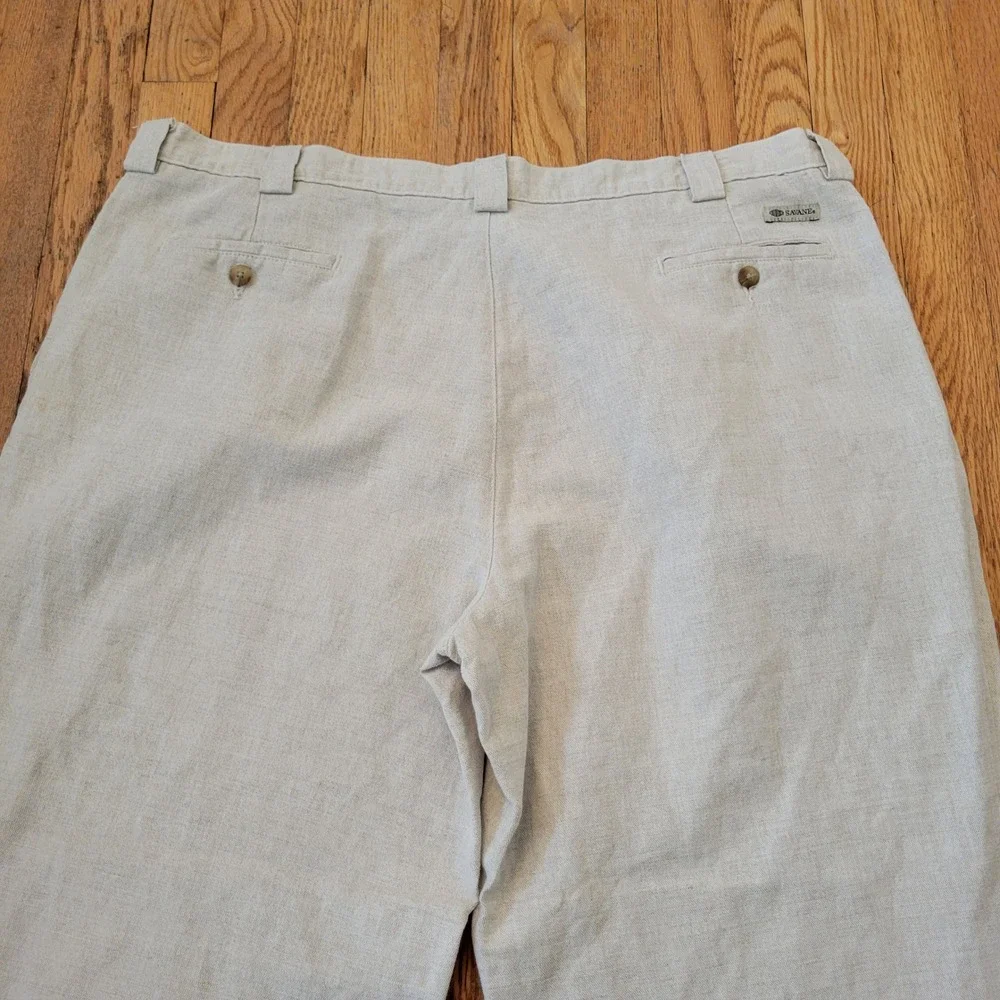 Savane 42x30 Pleated Linen Trousers Tan Cuffed‎ High Rise Summer Breathable